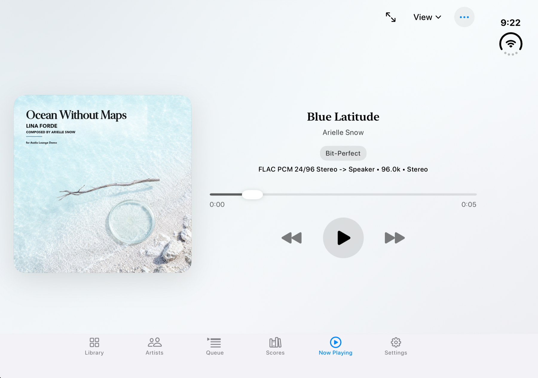 Audio Lounge Air wide Now Playing interface on iPhone Duo