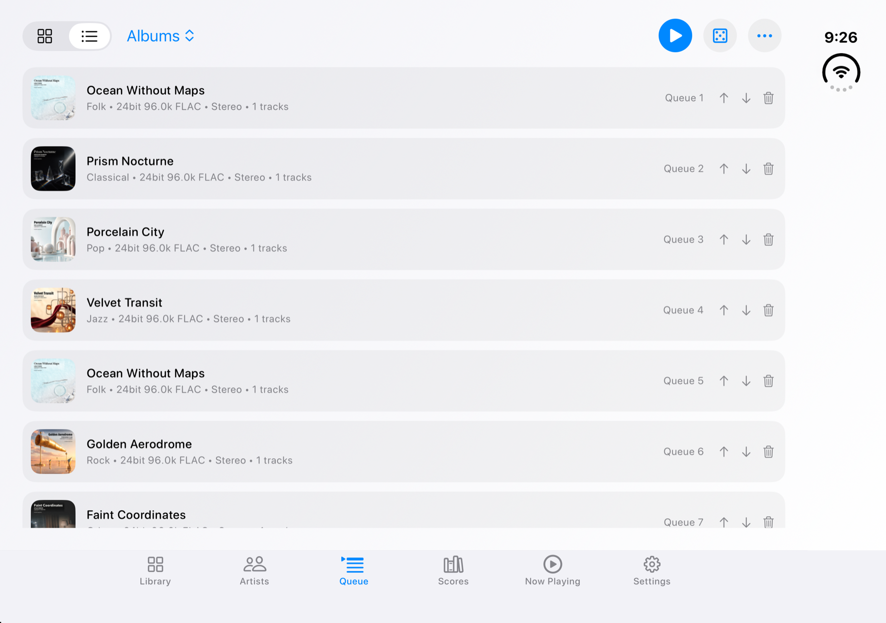 Audio Lounge Air playback queue on iPhone Duo