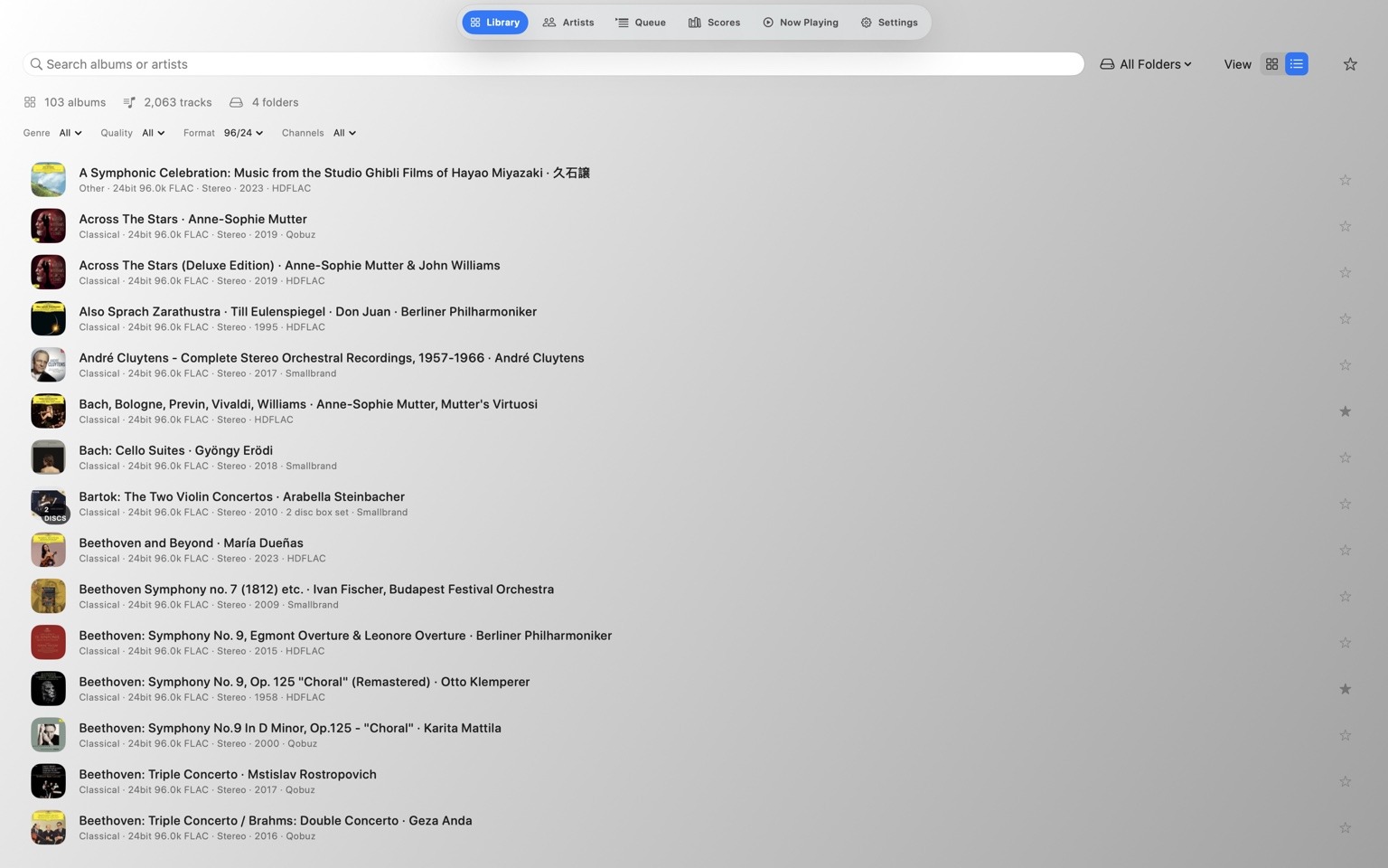 Audio Lounge list view
